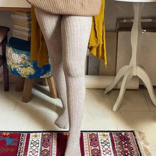 جوراب شلواری بافت بچگانه سایز2تا12سال مارک defne